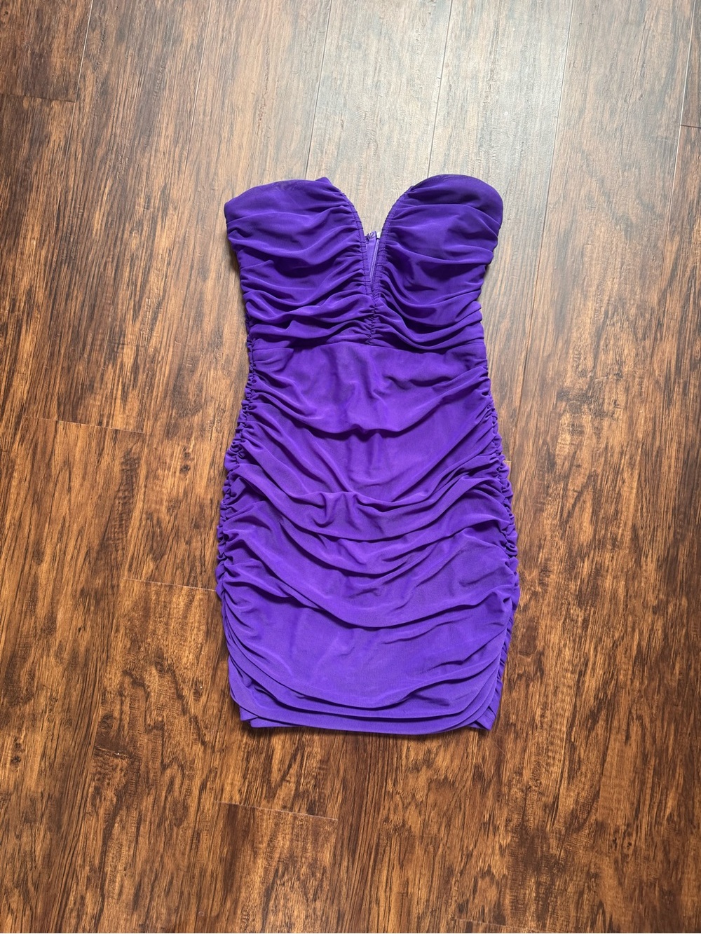 Strapless Purple Ruched Mini Dress - Picture 5 of 11